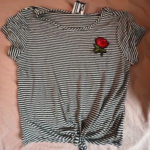 TMG striped crop top with rose on chest